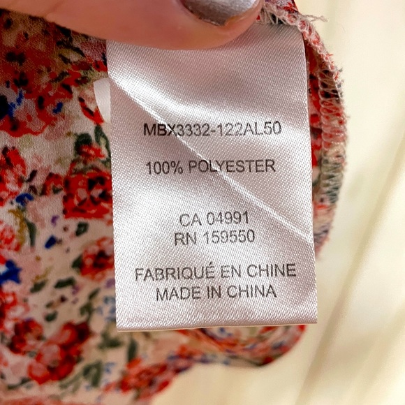 Carolina Belle Pink White Green Floral Short Sleeve Hi-Low Blouse Sz 1X - Picture 5 of 6